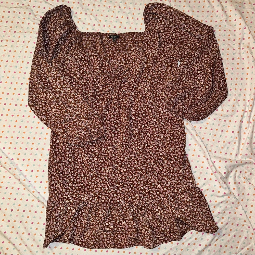 Lily Rose Floral Long Sleeve Dress - Size L - Cinched V-Neck - NWOT